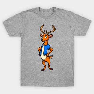 Cute Anthropomorphic Human-like Cartoon Character White-tailed Deer in Clothes T-Shirt